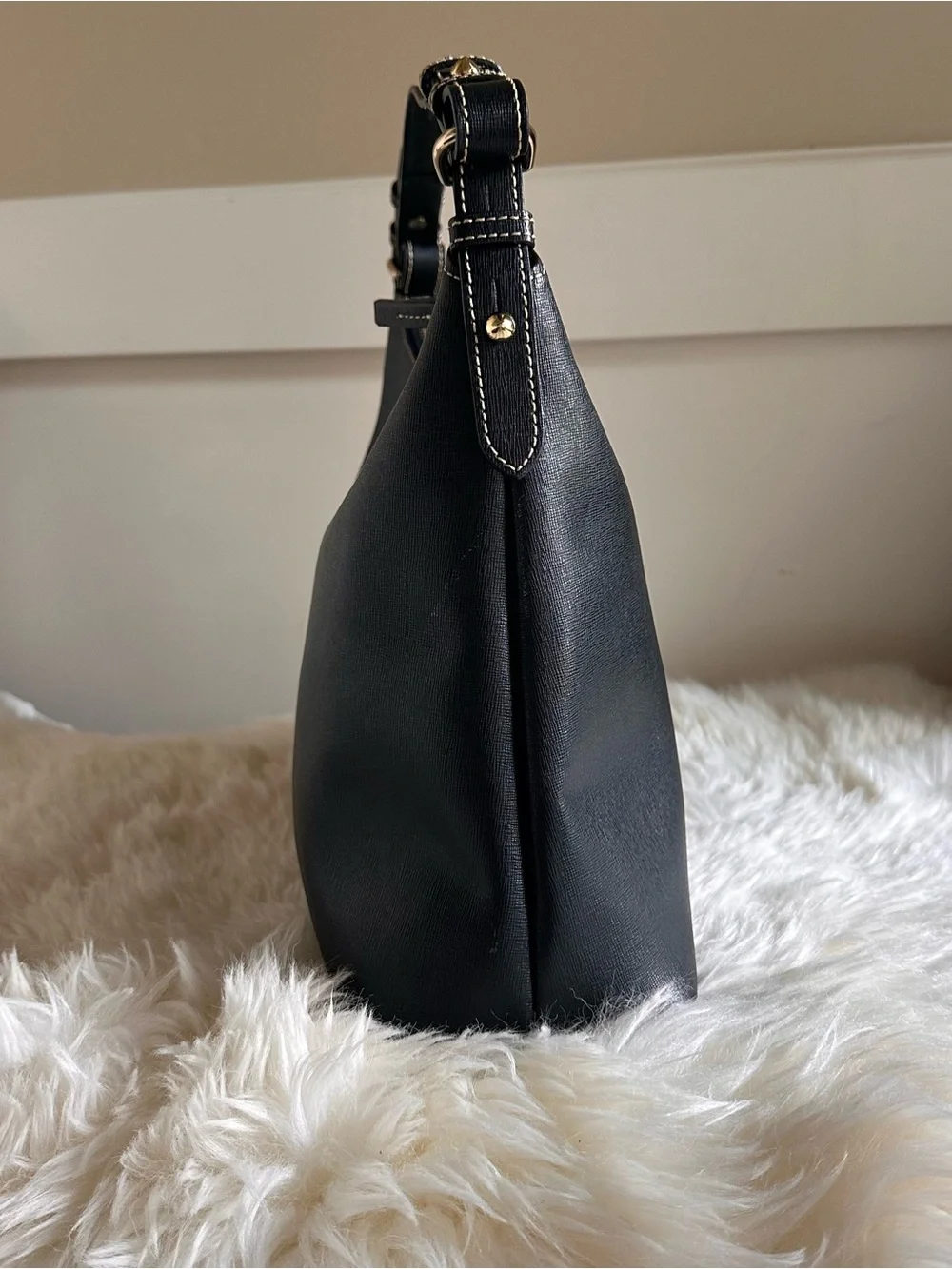 Dooney & Bourke Black Saffiano Leather Shoulder Hobo with Gold Accent - Picture 4 of 13